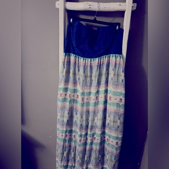 Dresses & Skirts - Blue and Multicolor Strapless Maxi Dress